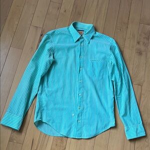 Hugo Boss Teal Striped Button Down Shirt